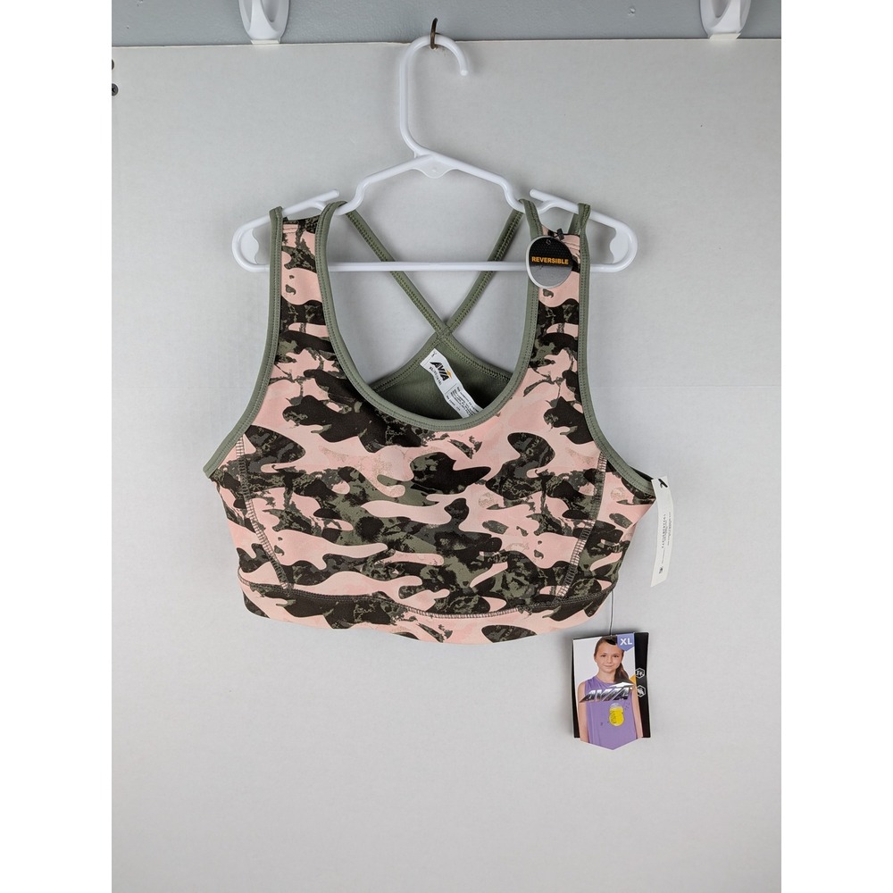 Avia Girls Reversible Camo Sports Bra XL Pink Green Athletic Fitness